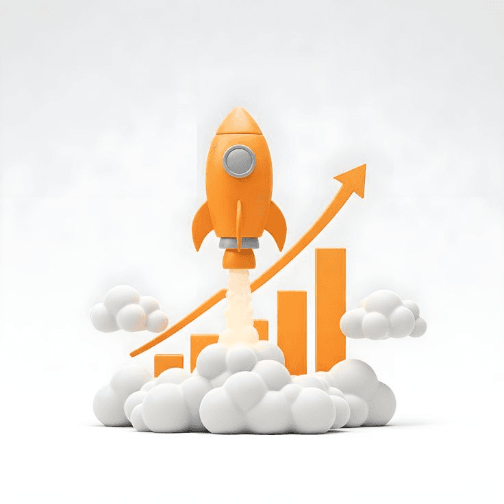Sustainable startup rocket emerging from fertile organic soil
